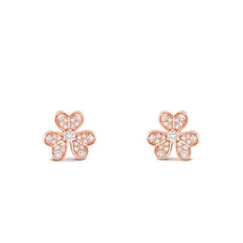 Van Cleef & Arpels/梵克雅寶 Frivole系列 迷你款18K金玫瑰金鑲嵌50顆鉆石三葉草耳釘VCARP7RJ00