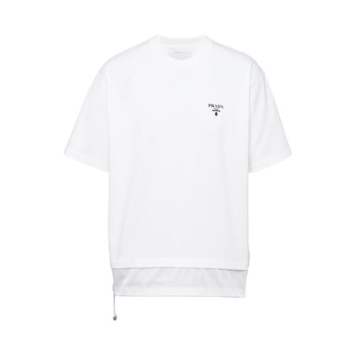 PRADA/普拉達 22年春夏新款 男士白色棉質再生尼龍束繩嵌飾短袖Polo衫UJN742_1YYA_F0N40_S_202