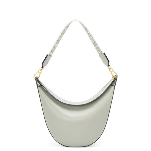 LOEWE/羅意威 22春夏新款LUNA系列 女士灰白色牛皮革壓紋徽標金扣配可拆卸老花印花肩帶單肩手提腋下新月hobo流浪包A923PL9X07-1760