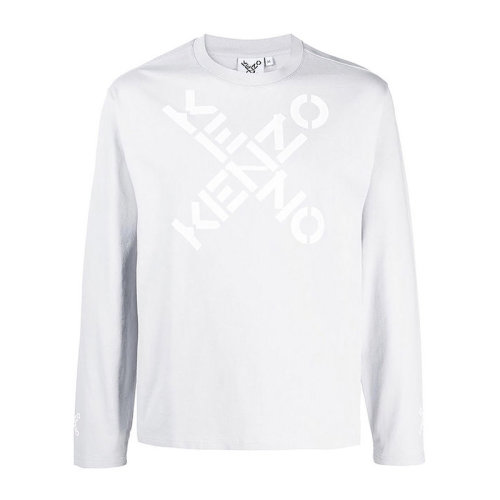 KENZO/高田賢三 男士灰色棉質經典字母徽標印花裝飾圓領長袖上衣T恤 FB55TS1534SK-93