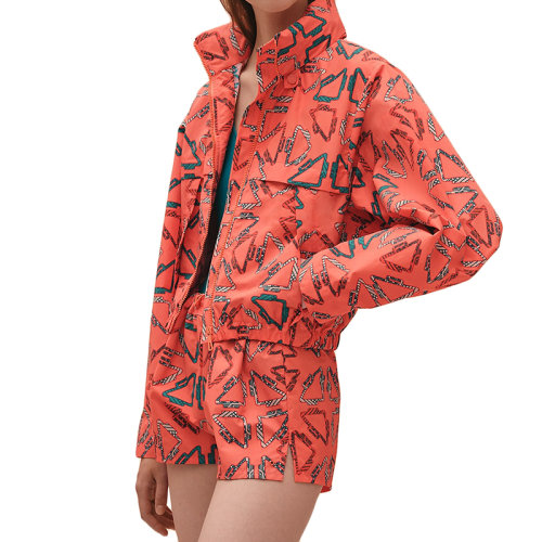 HERMES/愛馬仕 22年春夏新款 女士雪葩粉色尼龍Tatersales印花短款沙灘風衣H2E3202D93L36