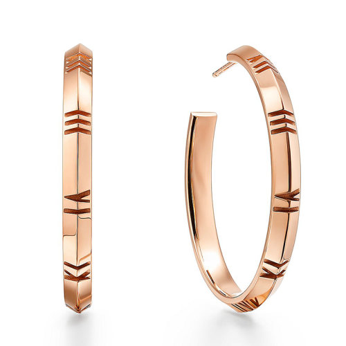 Tiffany & Co./蒂芙尼  Atlas X系列 大號(hào)18K金玫瑰金羅馬數(shù)字耳環(huán)67786130