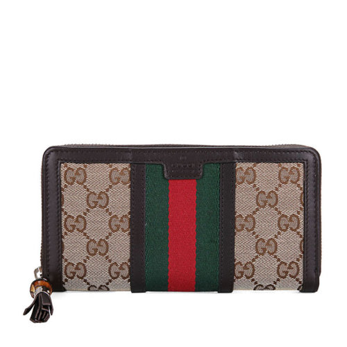 GUCCI/古馳 男士咖啡色滌綸GG印花拉鏈長款錢夾錢包