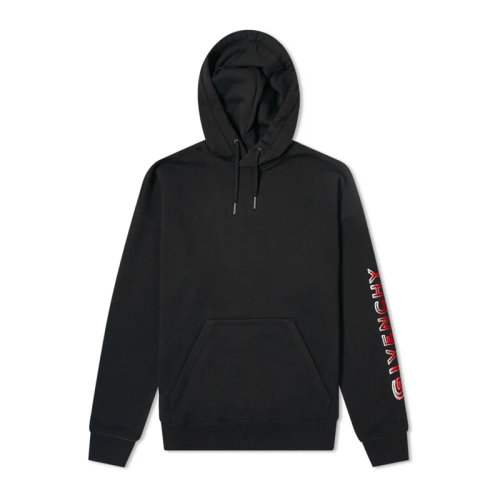 Givenchy/紀梵希 男士黑色棉質平紋針織經典字母徽標印花裝飾長袖上衣衛(wèi)衣連帽衫套頭衫運動衫 BMJ05V30AF-001