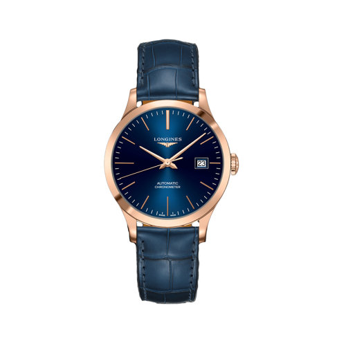 LONGINES/浪琴  時尚系列記錄收集男士自動機械機芯鱷魚皮藍色系腕表38.50毫米L2.820.8.92.2