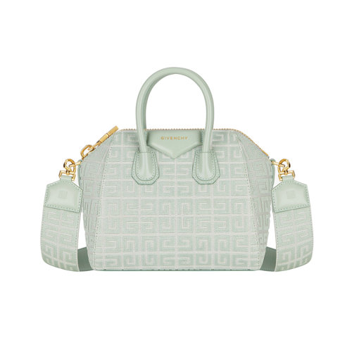 Givenchy/紀(jì)梵希 22新款 女士青綠色刺繡帆布飾有壓花圖案拉鏈開(kāi)合拆卸寬肩帶金色飾面單肩斜挎包BB500JB18Z-356