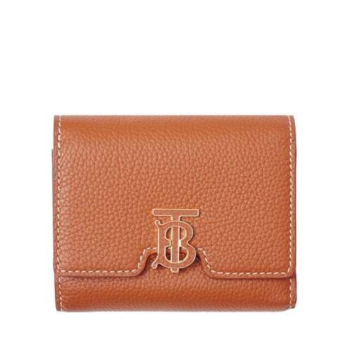 BURBERRY/博柏利 22春夏新款 女士暖赤褐棕色粒紋皮革專屬標識裝飾折疊式錢包80492181