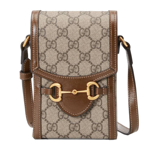 GUCCI/古馳 Gucci 1955系列 男女通用GG帆布配皮革飾邊金色馬銜扣細節迷你手提單肩包 62561592TCG8563