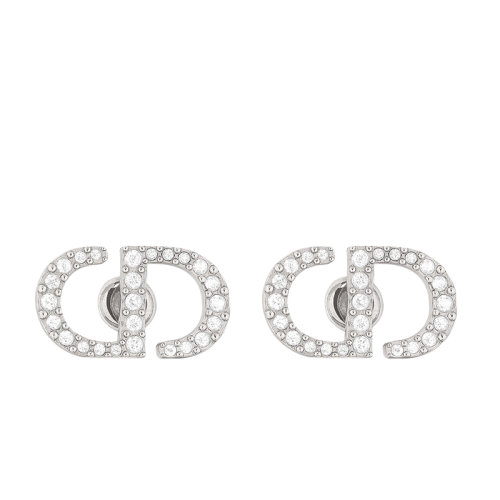 DIOR/迪奧 PETIT CD系列 女士銀色飾面金屬CD鑲嵌白色仿水晶耳釘E1742PTCCY_D102