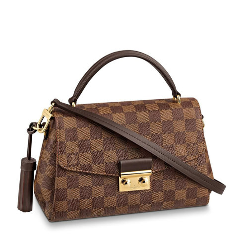 Louis Vuitton/路易威登 經典款CROISETTE系列 女士烏木色棋盤格帆布飾同色系皮革滾邊金扣配可拆卸流蘇翻蓋開合單肩斜挎手提包N53000