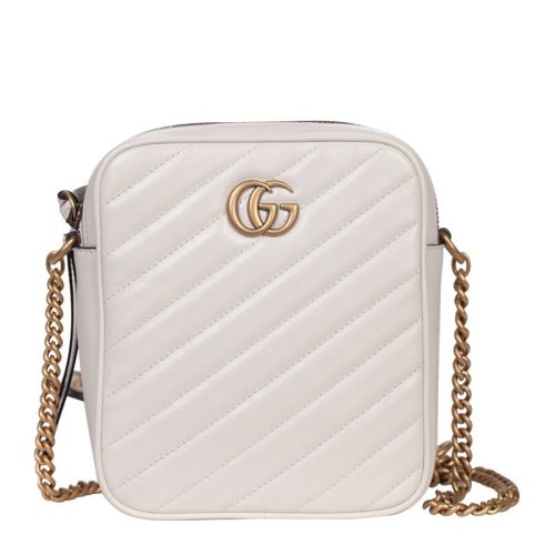 GUCCI/古馳 女包 GG Marmont系列 波浪紋 經典雙G 女士白色皮質單肩包 550155 0OLFT 9022