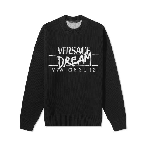 VERSACE/范思哲 男士黑色棉質徽標嵌花裝飾圓領長袖上衣衛衣 1005118-1A03444-2B020