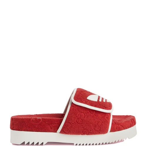 GUCCI/古馳 22年秋冬新款 adidas聯名系列 男士紅色棉質海綿老花壓花防水臺拖鞋702412UU0106560