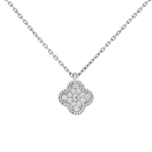 Van Cleef & Arpels/梵克雅寶  經典SweetAlhambra?系列 18K金白金四葉草滿鉆項鏈 VCARO85900