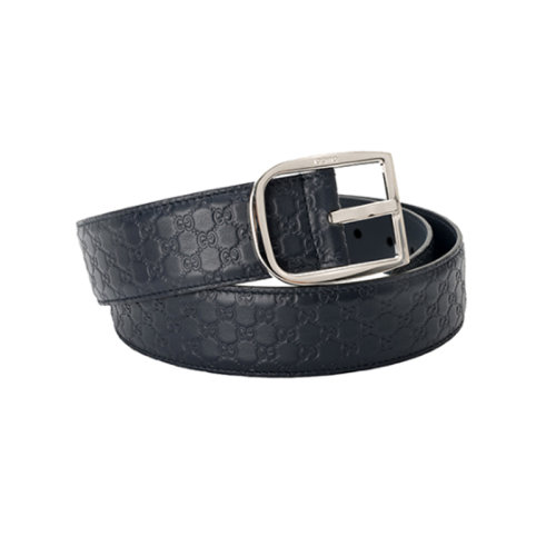 【微瑕疵】GUCCI/古馳  腰帶 經典男士純色 腰帶深藍色雙G LOGO小牛皮