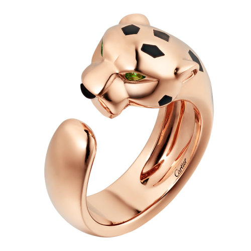 CARTIER/卡地亞 Panthère 系列 18K金玫瑰金沙弗萊石榴石瑪瑙戒指 鑲嵌2個沙弗來石榴石B4230900