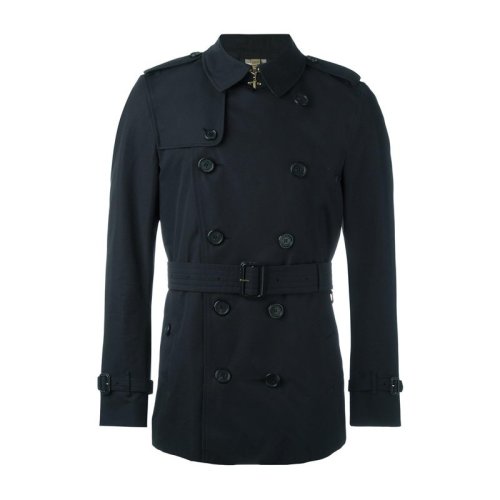 BURBERRY/博柏利  男裝 服裝 肯辛頓版型 男士黑色棉質(zhì)雙排扣長袖風(fēng)衣外套 男士風(fēng)衣
