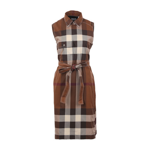 BURBERRY/博柏利22春夏格紋棉質襯衫式無袖女士連衣裙 8048731