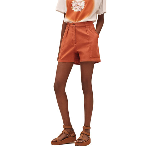HERMES/愛馬仕 22年早春新款 女士橙色彈力牛仔棉質短褲H2E0450DQ2N36