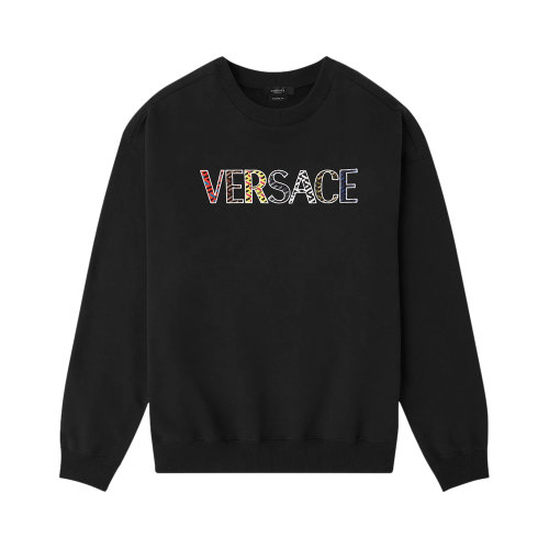 VERSACE/范思哲 男士黑色棉質字母徽標裝飾圓領長袖上衣衛衣套頭衫 1002480-1A01812#1B000