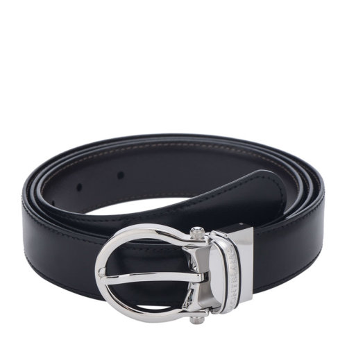 MontBlanc/萬寶龍 男士黑色針扣式商務(wù)休閑牛皮腰帶皮帶 105123