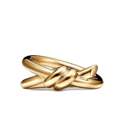 Tiffany & Co./蒂芙尼 22春夏新款 Knot系列 18K金 黃金色 雙行繩結戒指GRP12000