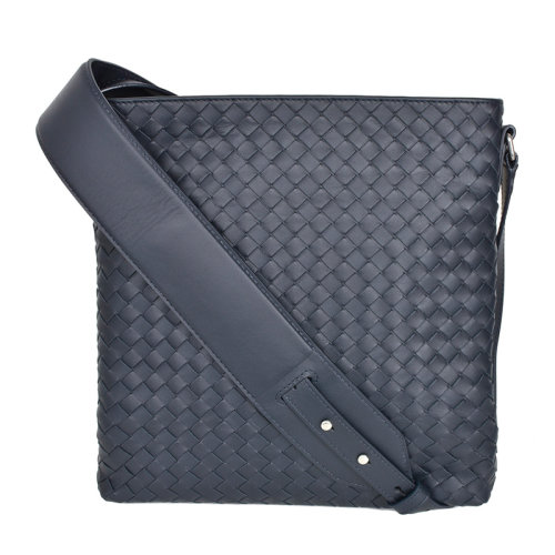Bottega Veneta/葆蝶家 男士深藍色皮革編織拉鏈開合斜挎包公文包單肩包男包 577534-BOC6-4013