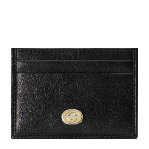 GUCCI/古馳 男士黑色皮革雙G金屬字母標(biāo)卡夾錢(qián)包名品夾男包 581528-1GZOX-1000