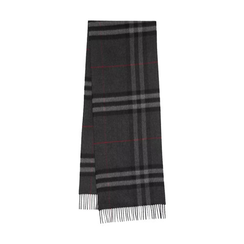 BURBERRY/博柏利新款 男女同款炭灰色經典格紋羊絨流蘇圍巾80155381
