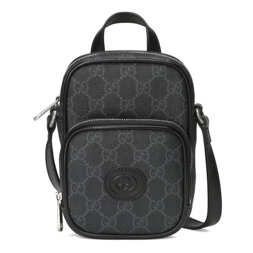 GUCCI/古馳 20  男士迷你黑色老花帆布皮革細(xì)節(jié)單肩斜挎包?67295292TCN1000