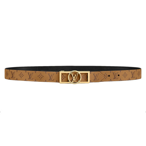 Louis Vuitton/路易威登 女士Monogram帆布和黑色小牛皮DAUPHINE金扣25毫米雙面腰帶M0203W