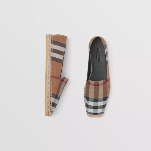  BURBERRY 22年秋冬 女士 格紋棉質麻編鞋 80504561