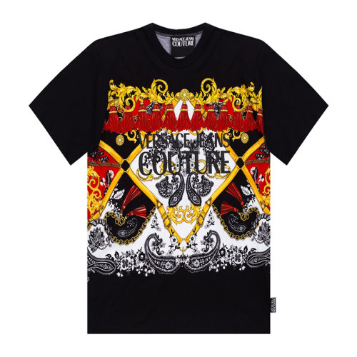 VERSACE JEANS/范思哲牛仔 男士黑色棉質經典字母徽標印花裝飾圓領短袖上衣T恤 B3GZA7KA-30327-899