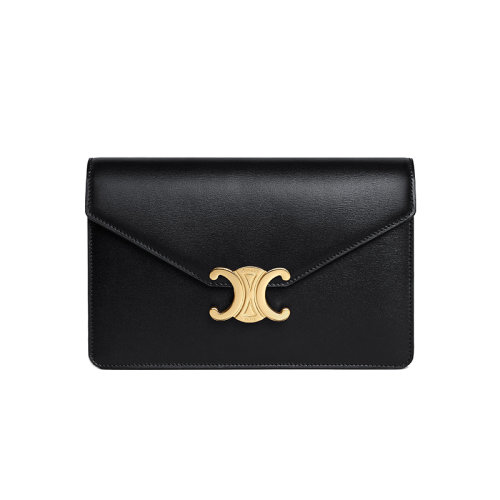 CELINE/賽琳 23春夏新款 女士黑色小牛皮金色金屬按扣翻蓋開合金色鏈條調(diào)節(jié)拆卸皮革肩帶單肩斜挎包10L033DPV.38NO