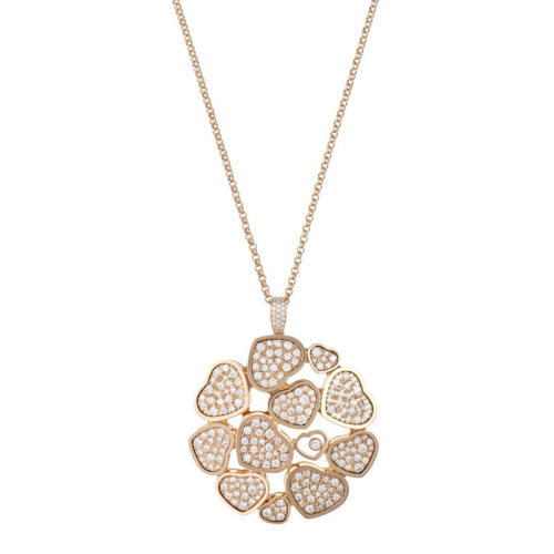 Chopard/蕭邦 經典款HAPPY HEARTS COCKTAIL 女士玫瑰金色18K金滿鉆快樂的心掛墜項鏈 79A483-5901
