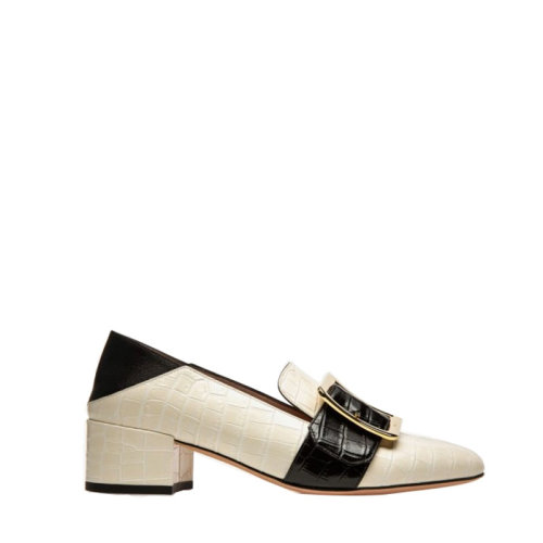 BALLY/巴利 女鞋 鱷魚紋壓花 方形環裝飾 女士白色中跟鞋樂福鞋 6231111