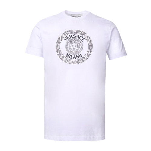 VERSACE/范思哲 男士純色棉質經典字母徽標美杜莎頭像裝飾圓領上衣短袖T恤 A85161-A228806 多色可選