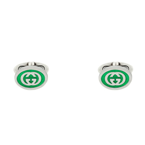 GUCCI/古馳 22年春夏新款 男士綠色琺瑯互扣式雙G配925純銀袖扣?681283J84108414