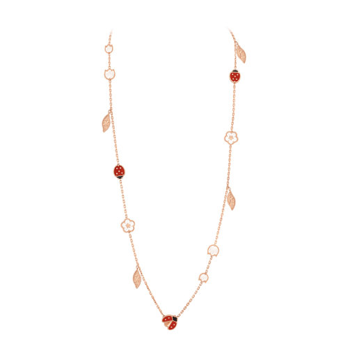 Van Cleef & Arpels/梵克雅寶 Lucky Spring系列 18K金玫瑰金珍珠母貝瑪瑙紅玉髓15個圖案長項鏈VCARP7RT00