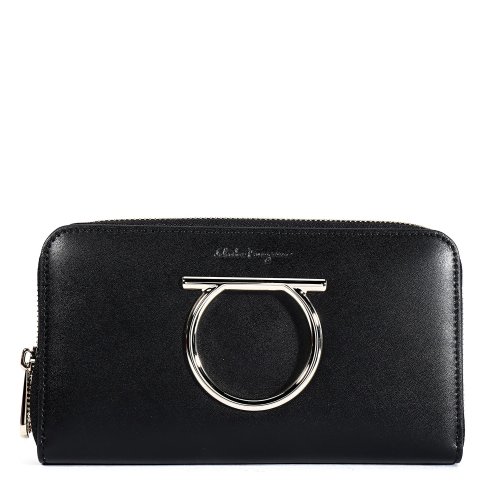 Salvatore Ferragamo/菲拉格慕 黑色 女士拉鏈長款錢包 691138-22D291-001