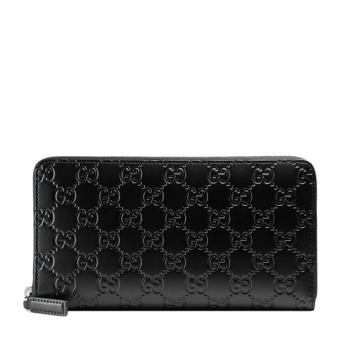 GUCCI/古馳  Signature系列男士黑色皮革雙G字母徽標壓花長款錢夾錢包卡包手拿包男包 447906-CWC1R-1000