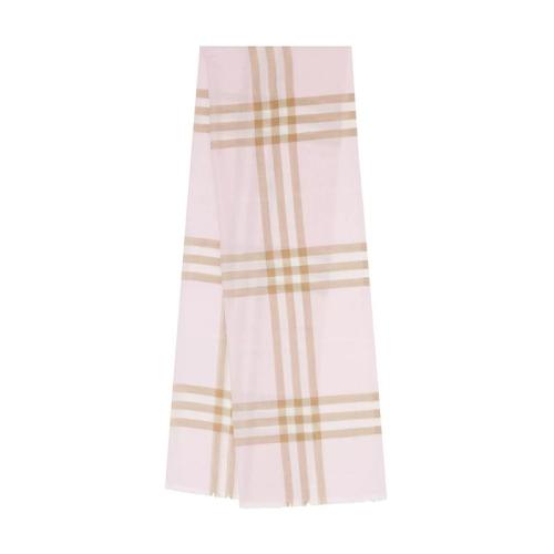 BURBERRY/博柏利 22年早春新款 男女同款雪花白色羊毛桑蠶絲混紡輕盈格紋細穗流蘇圍巾80194621
