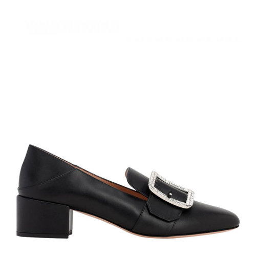 BALLY/巴利  JANELLE系列女士牛皮方形搭扣鑲水晶經典時尚粗跟鞋中跟鞋踩跟鞋樂福鞋一腳蹬單鞋皮鞋女鞋 623111 多色可選