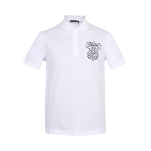 VERSACE/范思哲 男士白色棉質(zhì)刺繡印花短袖POLO衫 A84233-A231240-A001