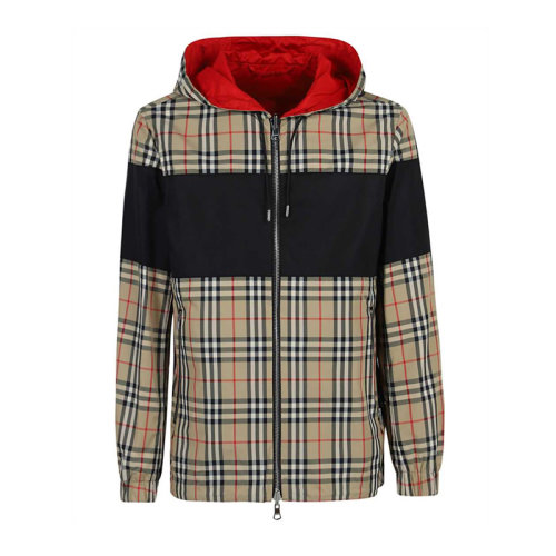 BURBERRY/博柏利 男士 服裝 21春夏 卡其色經典格紋連帽尼龍夾克 男士夾克