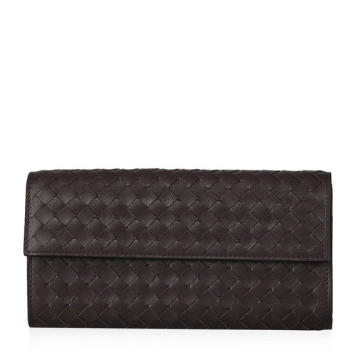 Bottega veneta 寶緹嘉 女士棕色羊皮經典編織時尚長款對折錢包手拿包