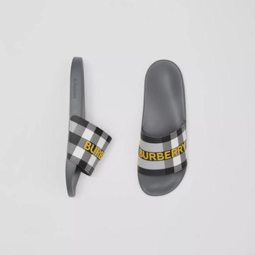  BURBERRY 22年秋冬 男士 徽標裝飾格紋拖鞋 80629581
