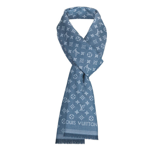 Louis Vuitton/路易威登新款 MONOGRAM ESSENTIAL系列 男士藍色棉質老花圍巾M71618