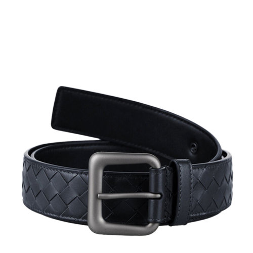 Bottega Veneta/葆蝶家 BV 男士深藍(lán)色牛皮編織針扣式商務(wù)休閑腰帶皮帶 271932-V4650-4013