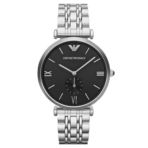Emporio Armani/安普里奧阿瑪尼【買即贈藍牙耳機】阿瑪尼手表男士三眼計時復古皮質表帶石英腕表 AR1828